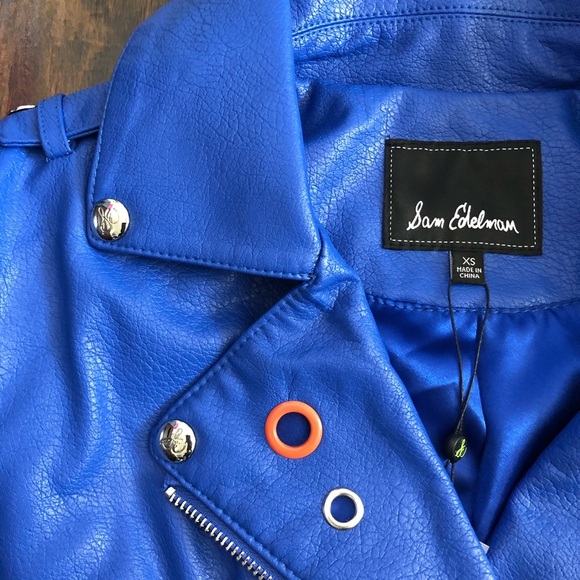 Sam Edelman Starburst Moto Jacket Royal Blue - Picture 7 of 16